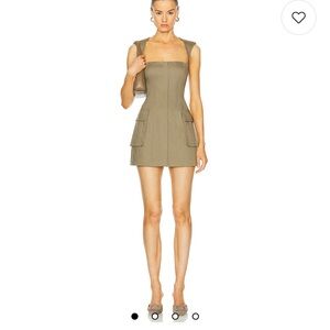 L'Academie Olive Green Mini Dress with Utility Pockets